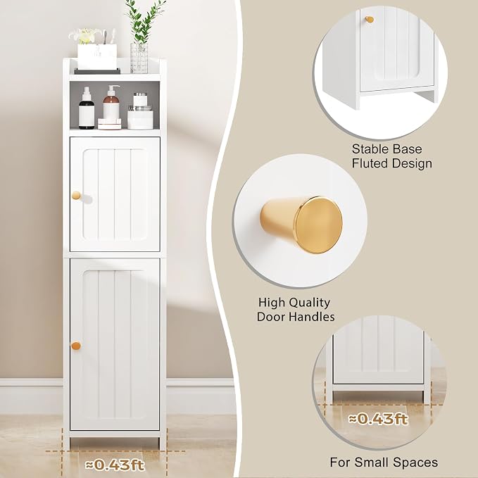 BEWISHOME Small Bathroom Storage Cabinet, 2 Doors Narrow Bathroom Cabinet | Storage Cabinet with Adjustable Shelves, Narrow Toilet Paper Cabinet 7.9"D x 7.9"W x 31.5"H, for Small Spaces, White YYG03W - Image 8