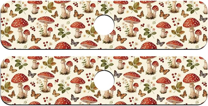 2 Pcs Plants and Mushrooms Kitchen Sink Splash Guard Faucet Mat Leaves Butterfly Faucet Mat for Sinks Absorbing Drying Mats for Kitchen Bathroom, 23.6x5.5inch - Image 8