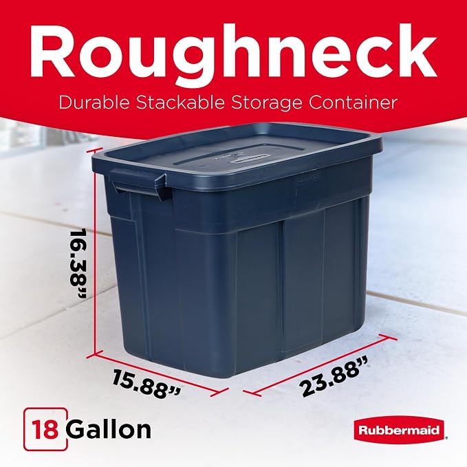 Rubbermaid Roughneck Tote 18 Gal, 6 Pack, Made in USA, Dark Indigo Metallic, Rugged Plastic Stackable Storage Bins with Lids and Handles - Image 2