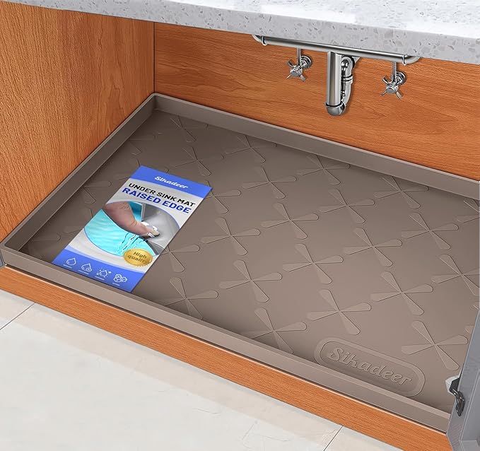 Waterproof Under Sink Mat 31" x 19" Silicone Mat Cabinet Protector | Heavy Duty Kitchen Cabinet Liner, Easy Press Drain, Home Essentials for Pet Feeding, Boots, Bathroom, Organizers & Storage by SIKADEER