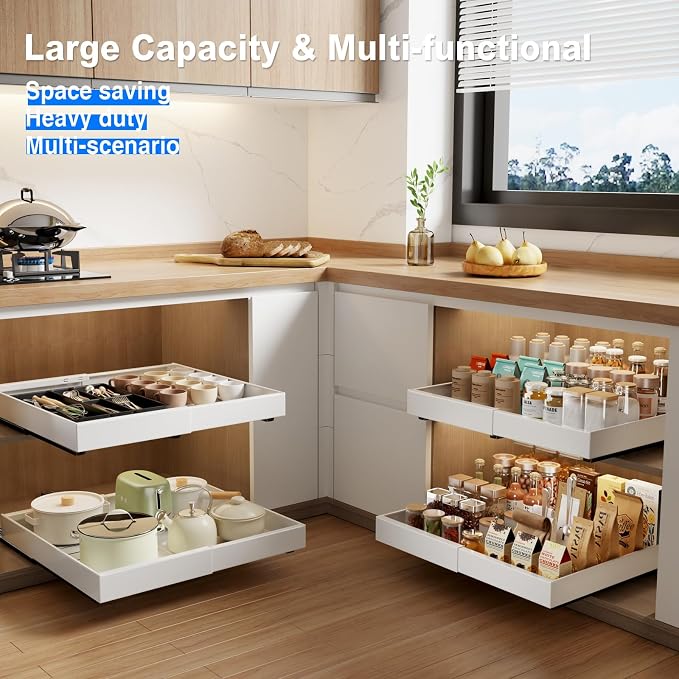 MUSTORN Expandable Pull Out Cabinet Organizer, 21"Deep Slide Out Drawer for Cabinets Adhesive Pull Out Drawers Heavy Duty Pull Out Shelves for Kitchen, Cupboard, Pantry, Bathroom(White,1-Pack) - Image 5