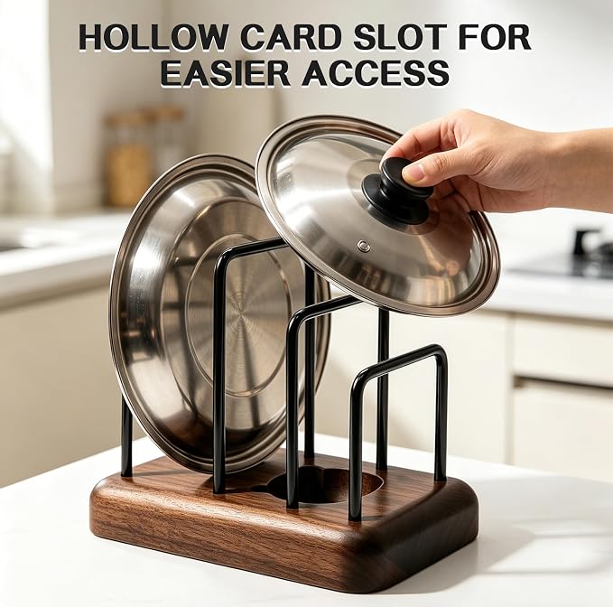 Chopping Board Rack with Walnut Base – 3 Slot Wood Cutting Board Holder | Pot Lid Stand, Baking Trays Pans Plates Cabinet Storage Divider Accessory for Home Countertop Kitchen Storage & Organizer - Image 4
