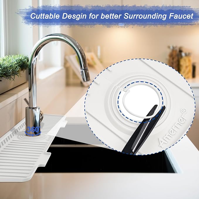Kitchen Sink Splash Guard, 20IN Longer Silicone Faucet Guard & Draining Mat, Bathroom and Kitchen Sink Organizer, Sink Faucet Mat Water Splash Guard Behind Faucet Accessories Gadget, 20” x 5.5”, White - Image 5