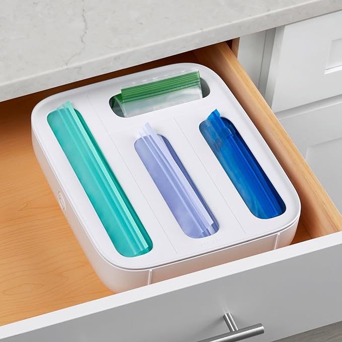 YouCopia StoraBag Drawer Food Bags Dispenser, 4-Slot, Plastic Sandwich Bag Organizer for Kitchen Storage, White - Image 5