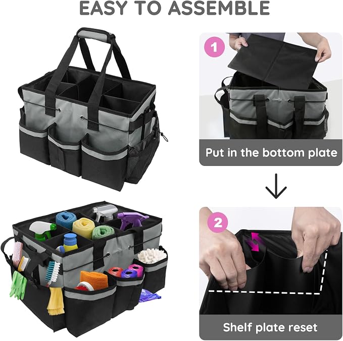 ZKOO Large Cleaning Caddy Bag with Handle, Built-in Sturdy Support Board, Adjustable Shoulder Strap, Multi-compartment Design Cleaning Supply Tote for Cleaners & Housekeepers (Gray) - Image 5
