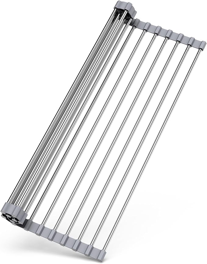Over Sink Dish Drying Rack, 17" L x 11.8" W, Roll Up Dish Drying Rack for Kitchen, Gray by Unknown