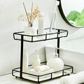 Bathroom Organizer Countertop Perfume Organizer Makeup Organizer Cosmetics Storage Display Rack Vanity Tray Dresser Stainless Steel Gold Shelf White Marble Ceramic Tray (2 Tier L-Black) by Dobbyby