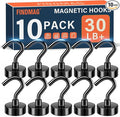 FINDMAG Black Magnetic Hooks for Cruise Cabins, 10 Pack 30LB+ Magnet Hooks | Heavy Duty Magnetic Hooks for Fridge, Classroom, Kitchen, Grills, Office, Locker, Metal Hooks for Cruise Ship Walls by FINDMAG