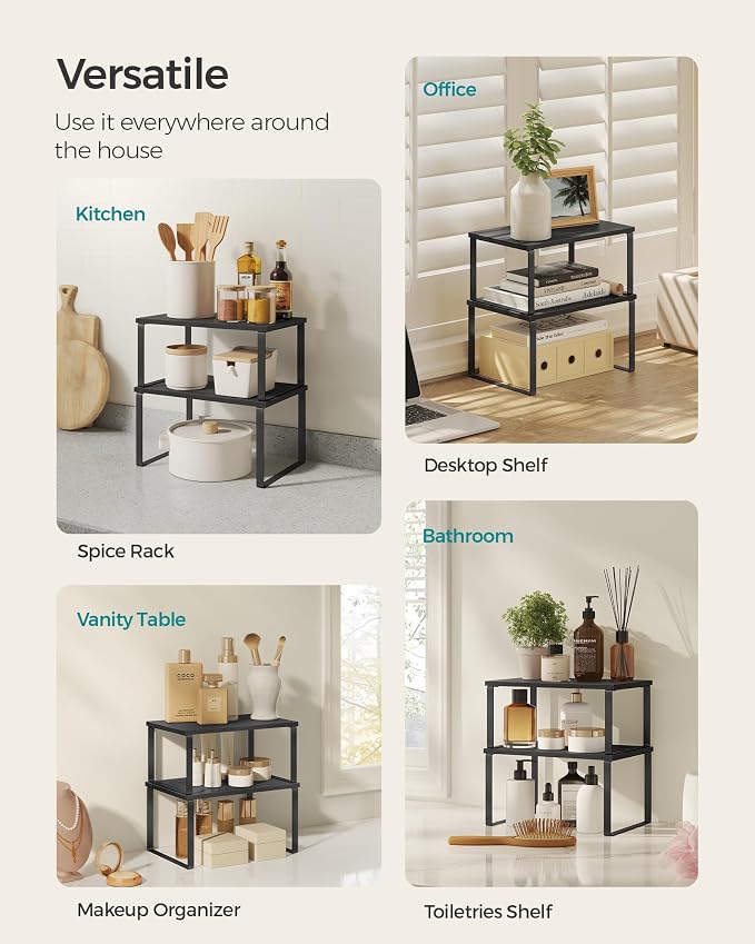SONGMICS Cabinet Organizer Shelf, Set of 2 Spice Rack, Kitchen Storage | Kitchen Counter Storage Spice Rack, Particleboard, Steel, Ebony and Matte Black, BYSTRO Collection UKCS02B01 - Image 5