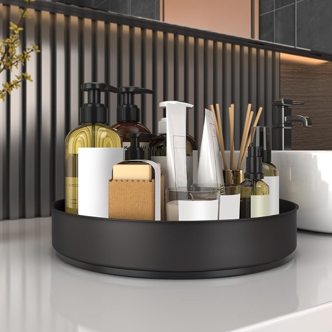 VAEHOLD Lazy Susan Stainless Steel Black Spice Rack Turntable for Pantry Cabinet - Decorative Trays Storage Containers Organizer for Kitchen Cabinet, Snacks, Bathroom (12 inches) - Image 6
