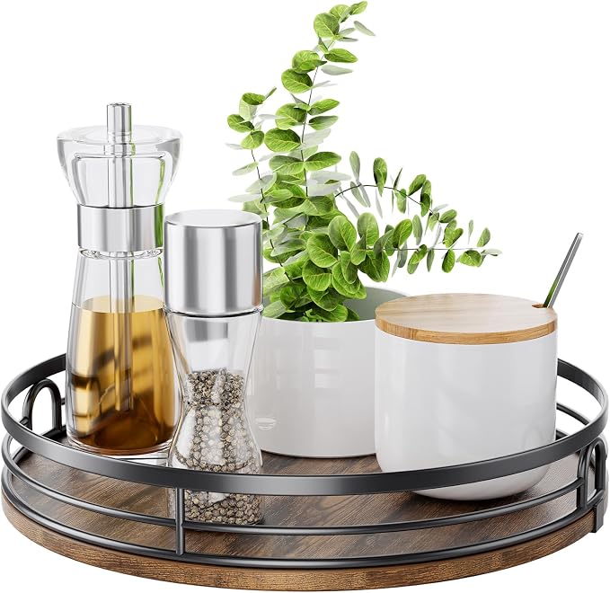 LAMU 11'' Lazy Susan Turntable Organizer for Cabinet, Round Wood Lazy Susan for Table Top, Countertop, Kitchen, Pantry, Spice, Bathroom Vanity, Decor by YourHome-OrganizationHelper