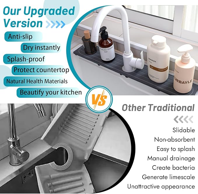 Fast Drying Stone Faucet Mat for Kitchen Sink with Raised Feet, Water Absorbent Diatomite Stone Sink Tray, Faucet Sink Splash Guard, Prevents Moisture Buildup, Durable Protector for Bathroom Counter - Image 8