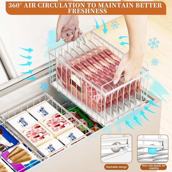 Large Freezer Organizer Bins for 5 to 9 Cu.Ft,Quick Expand/Collapse,4PACK | Freezer Organizer Bins, Stackable,foldable,With handle Wire Storage Container Baskets for Sort Frozen Meats,Leak-Proof Liner - Image 6