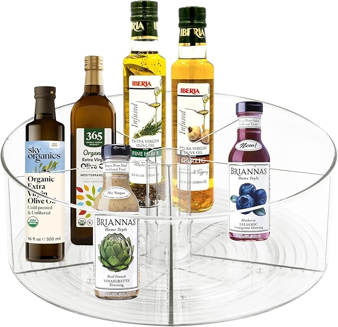 Large Lazy Susan Rotating Turntable Organizer with 5 Dividers - for Kitchen, Bathroom, Cabinet, Pantry, Fridge, Countertop, Vanity - Spinning Food Storage Container for Spices, Condiments-11.5", Clear by Dezzer