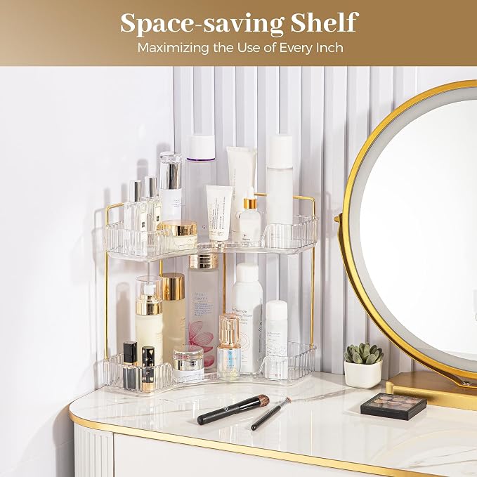 Aveniee Corner Bathroom Counter Organizer, Bathroom Countertop Shelf Makeup Organizer for Vanity Perfume Tray for Corner Storage (2 Tiers, White) - Image 6