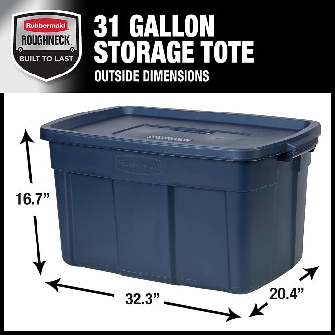 Rubbermaid Roughneck Tote 31 Gal, 3 Pack, Made in USA, Dark Indigo Metallic, Rugged Plastic Stackable Storage Bins with Lids and Handles - Image 2