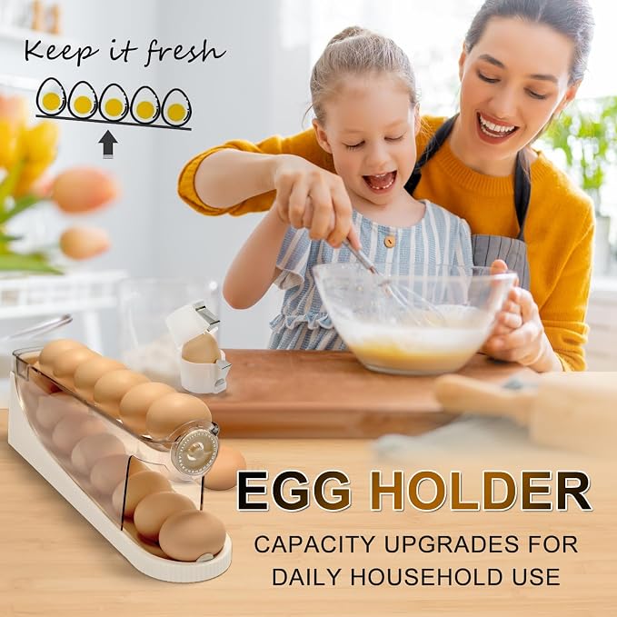 egg holder for fridge-Auto Rolling Fridge Egg Organizer,egg dispenser for refrigerator,Egg preservation rack,Egg Storage Rack for Kitchen,egg container refrigerator (maize-yellow, 2pcs) - Image 7