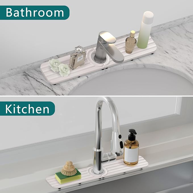 Water Absorbing Stone Kitchen Sink Mat Faucet Splash Guard for Bathroom | Quick Dry, Raised Feet, Diatomaceous Earth, Stone Faucet Mat, Sink Protector for Counter, Sink Accessories, Bathroom Decor - Image 5