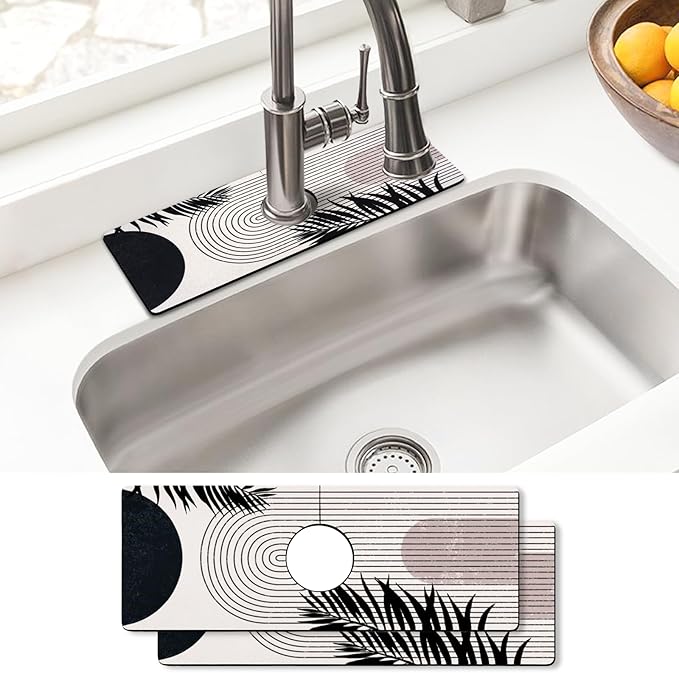Sink Faucet Absorbing Mat, 2 Pack Drying Mat Around Faucet Sink Splash Guard Behind Faucet Sinkmat For Kitchen Bathroom Island Rv 15 * 5.5 Inch (38 * 14 cm) by BathtubMat