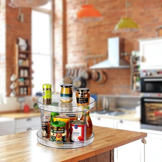 Amolliar 2 Tier 11" Lazy Susan, Rotating Turntable Organizer for Cabinet, Kitchen, Fridge, Countertop, Bathroom, Pantry Organizer Storage, Spice Spinner Rack for Condiment, Snack, Under Sink Organizer - Image 4