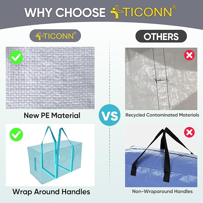 TICONN 8 Pack Extra Large Moving Bags Heavy Duty with Zippers & Carrying Handles, Durable Storage Bags Moving Boxes for Closet Organizers and Storage (8 Pack, Aqua) - Image 4