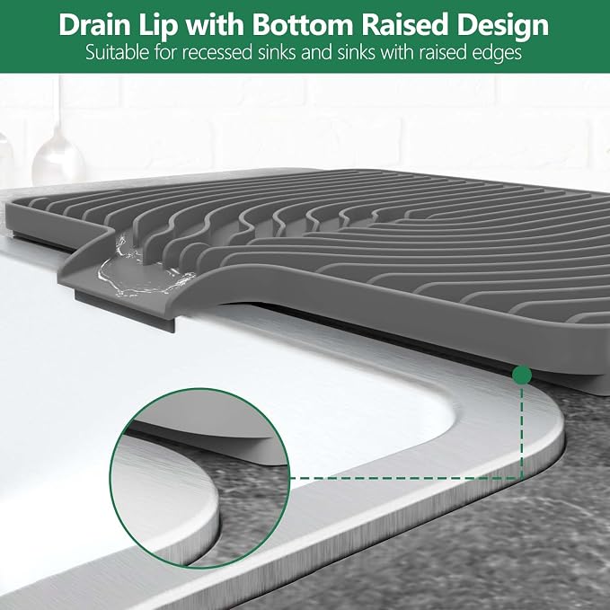 GUUKIN Dish Drying Mat, 17.7" x 11.8 " Drying Matt Kitchen Counter, Dish Drying Rack Mat, Easy Clean Pad for Countertop Protection, Multi-Functional Use (Grey) - Image 2
