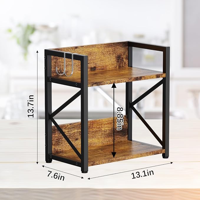 RUILALIFE 2 Tier Kitchen Counter Shelf Organizer, Coffee Bar Station Organizer for Countertop，Space Saving Spice Rack, Desk Shelf Riser, Coffee Bar Accessories(Rustic Brown, Medium) - Image 5