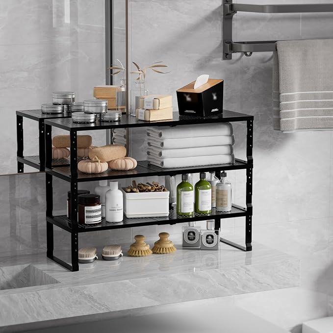 Expandable Spice Rack & Kitchen Cabinet Organizer - Stackable, Adjustable Shelves for Cabinets, Countertops, Cupboards & Pantries(1 Pack/Medium/Black) - Image 5