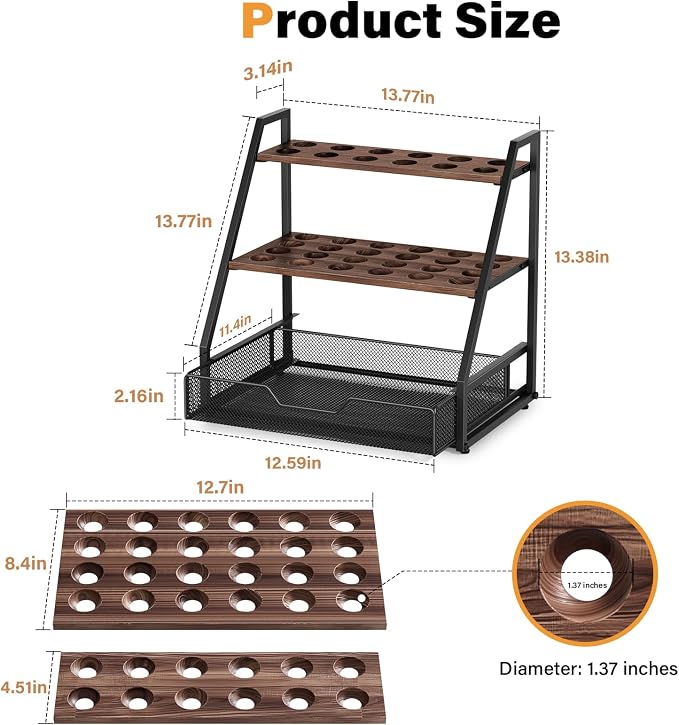 3-Tier Wooden Egg Holder with Basket, Holds 130+ Eggs | Sturdy wooden egg holder, holds 36+90 eggs, carry handle for easy gathering & transport. - Image 6