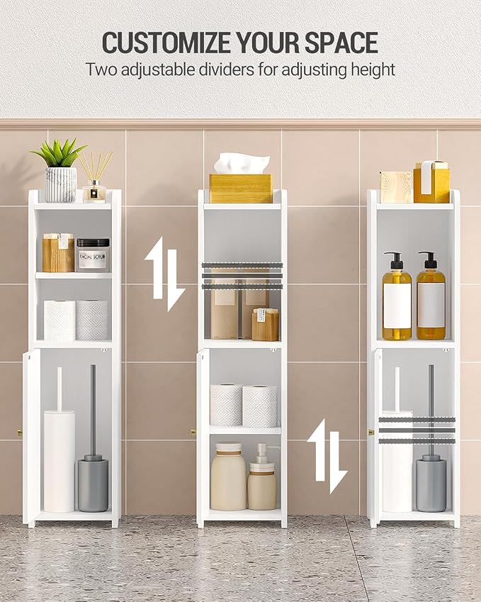Hzuaneri Bathroom Storage Cabinet, Narrow Toilet Paper Cabinets with Doors | Small Corner Floor Cabinet with Doors and Adjustable Shelf, Bathroom Organizer for Small Spaces, White BC19703X - Image 6