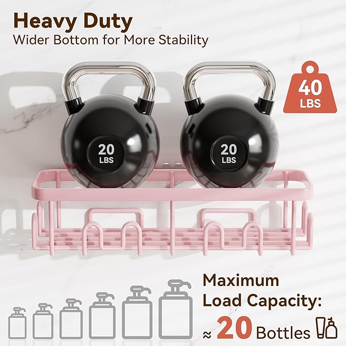 Shower Caddy Adhesive, Rustproof Shower Organizer, Wall Shower Rack | Large Capacity Shower Shelves for Inside Shower, Shampoo Shower Holder, Pink, 2 Caddies, 2 Soap Dishes, 1 Toothbrush Holder - Image 4