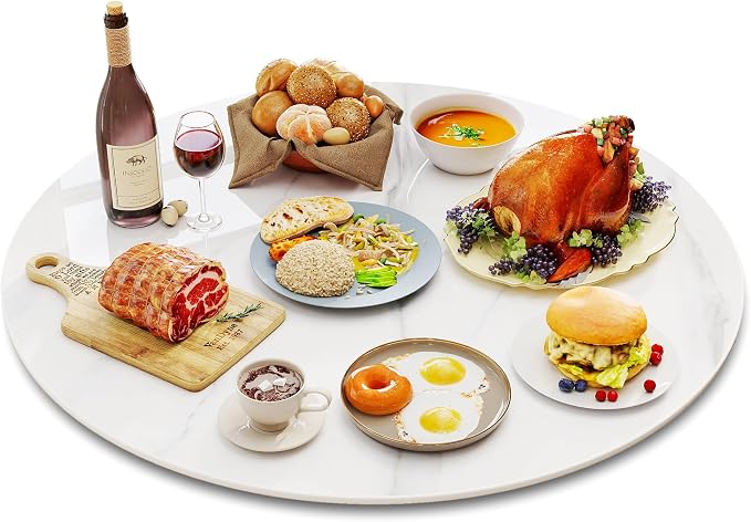 35.4" Lazy Susan Turntable – 360° Sinteredstone Silent Anti-Slip Turntable, Table Top Centerpiece for Kitchen, Pantry, Spice Rack, Refrigerator & Dining Table, White by ZLZELing