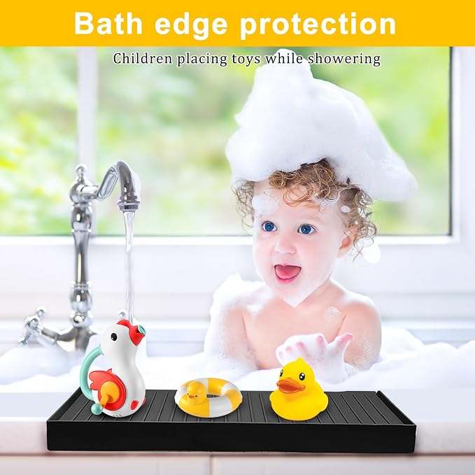 Silicone Sink Edge Protectors - Multifunction Accessories, Splash Guard & Draining Mat for Kitchen, Bathroom Sink, Steel, Granite, Quartz Countertops (Black, 4 * 14in) - Image 5