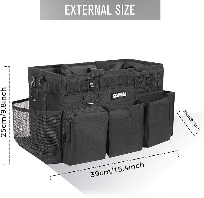 SCAVATA Wearable Cleaning Caddy Bag, Supplies Organizer with Handle & Shoulder Straps for Housekeepers, Under Sink & Car Cleaning Tool Organizer with 4 Foldable Dividers (Black) - Image 6