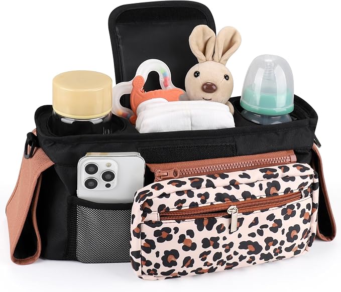 Accmor Universal Stroller Organizer with Insulated Cup Holder Detachable Phone Bag and Shoulder Strap,Stroller Bag Caddy Organizer for Uppababy, Baby Jogger, Britax Strollers - Image 3