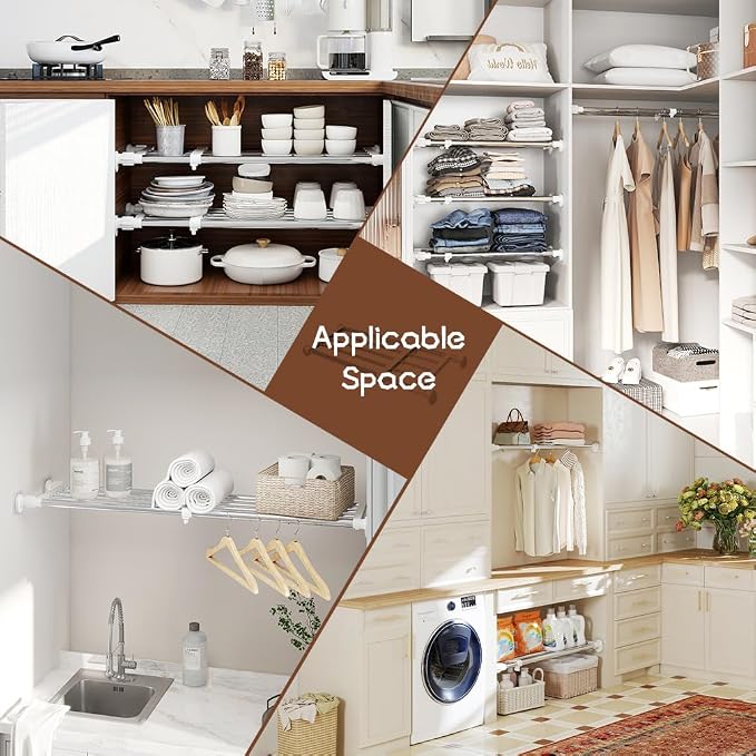 Tension Shelf Expandable Rod, Adjustable Closet Tension Shelves | Clothes Tension Shelf DIY Garage Bathroom Kitchen Storage Organizer Shoe Rack, Plant Stand, Bookshelf - Image 7