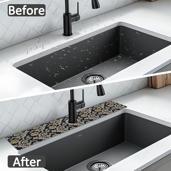 24" X 5.5" Kitchen Sink Splash Guard Faucet Mat Floral Flower Super Absorbent Fast Drying Faucet Guard & Draining Mat Sink Splash Guard Behind Faucet for Kitchen, Bathroom - Image 6