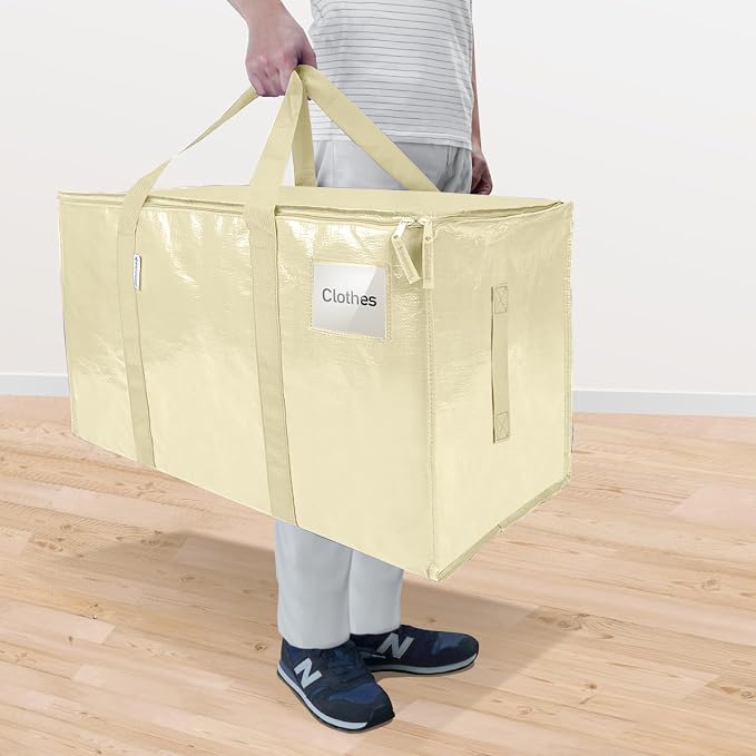 TICONN 4 Pack Extra Large Moving Bags Heavy Duty with Zippers & Carrying Handles, Durable Storage Bags Moving Boxes for Closet Organizers and Storage (4 Pack, Cream) - Image 2