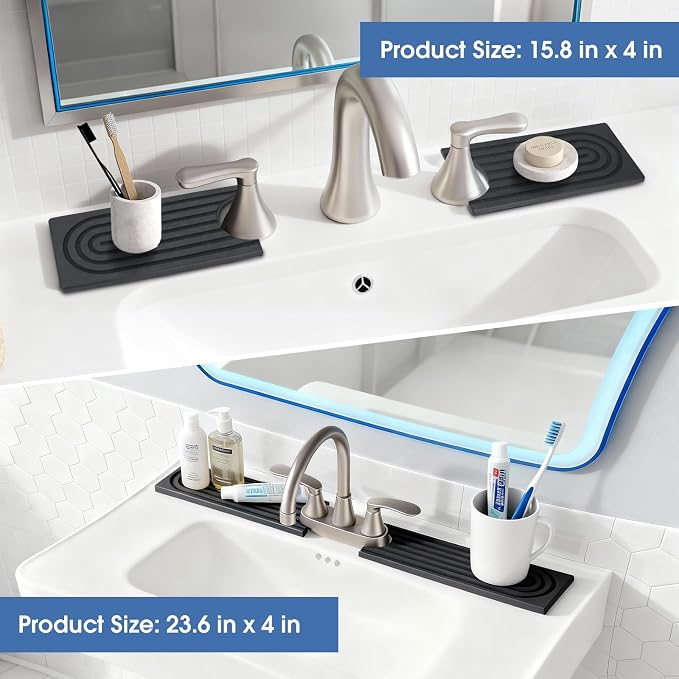 Fast Drying Stone Faucet Mat for Kitchen Sink with Raised Feet, Quick Drying Splash Guard, Faucet Splash Guard, Durable Protector for Kitchen, Bathroom Counter, Dark Gray, 15.8" x 4" - Image 5