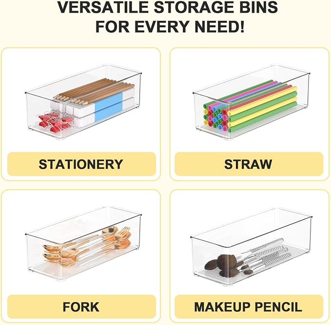 Set of 8 Pantry Organizers and Storage, Clear Plastic Bins(6L+2S) | BPA-free PETG storage containers with handles, ideal for kitchen, fridge, bathroom, cabinet, office, and garage organization - Image 6