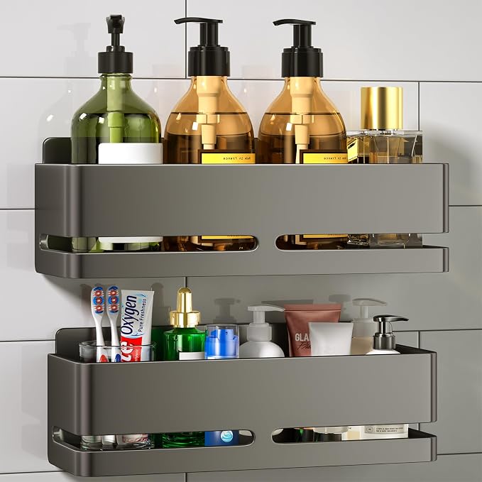 Shower Caddy 2-Pack Shower Shelf, Heavy-Duty Bathroom Storage Shelf | Large Capacity No-Drill Bathroom Organizer, Gray Aluminum Storage Basket, Adhesive Installation by Unknown