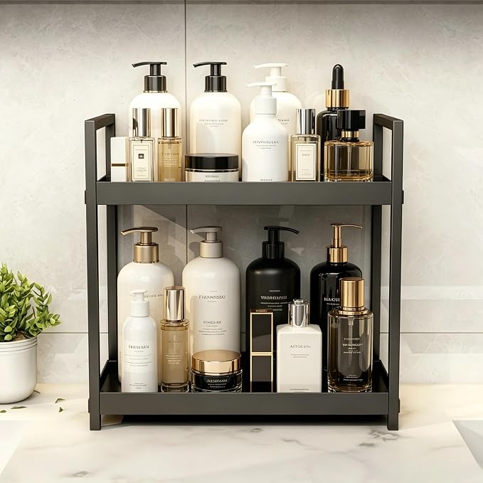 Bathroom Counter Organizer, 2 Tier Black Counter Shelf | Bathroom Organizers and Storage Countertop, for Vanity Tables, Dresser, Makeup - Image 3