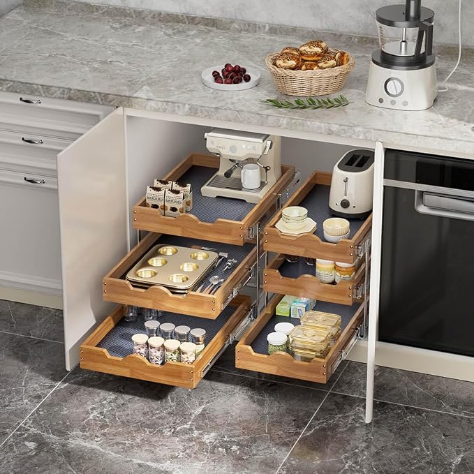 OCG Pull Out Cabinet Drawer 17" W x 21" D, 3 Tier Pull Out Cabinet Organizer, Heavy-Duty Slide Out Drawer for Cabinets, Organization for Kitchen, Pantry, Bathroom - Image 4