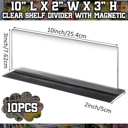 10 Pcs Clear Shelf Divider with Magnetic 10" L X 2" W X 3" HPlastic Shelf Separator Closet Divider, Clapboard Baffle for Storage Bedroom Bathroom Kitchen Office Supermarket Organization - Image 2