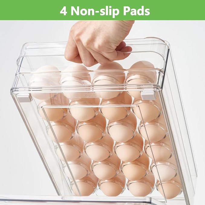 Egg Holder for Refrigerator, 48 Capacity Clear Egg Storage Drawer with Non-Slip Pads, Stackable BPA-Free Egg Organizer Tray for Fridge - Image 5
