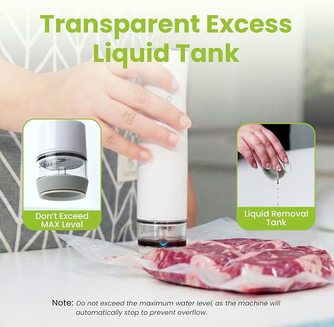 Portable Handheld Vacuum Sealer for Food with 32 Reusable Bags, Compact & Powerful Food Vacuum Sealer with Visible Liquid Tank, Digital Display and 6X Freshness Lock for Meal Prep & Storage - Image 5
