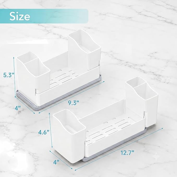 Sponge Holder for Kitchen Sink with Drying Stone, White | Kitchen Caddy Sink Organizer, 2 Removable Cups, Premium ABS, Anti-Slip, 12.7" Sponge and Soap Holder for Kitchen Counter - Image 8
