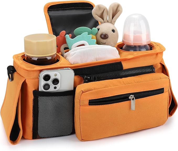 Accmor Universal Stroller Organizer with Insulated Cup Holder Detachable Phone Bag and Shoulder Strap,Stroller Bag Caddy Organizer for Uppababy, Baby Jogger, Britax Strollers - Image 3