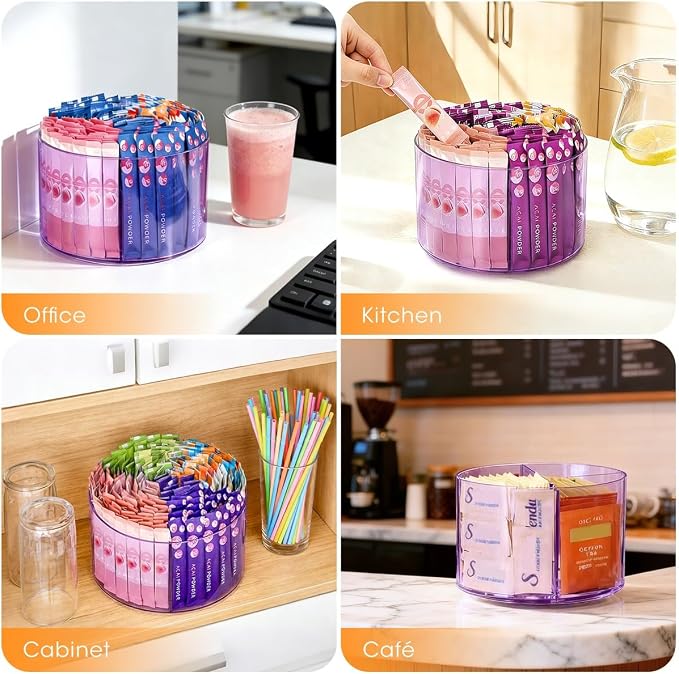 AIEVE Purple Drink Packet Organizer, Water Packet Organizer for Powdered Drink Mix, 360° Lazy Susan Turntable Rotating Tea Bag Holder for Kitchen Organization - Image 5