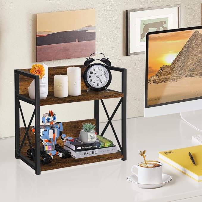 YINMIT Countertop Shelf Organizer,Coffee Bar Accessories,Spice Rack,Coffee Counter Shelf,2 Tier Coffee Organizer Station for Mugs,Cups,Cream,Syrup(Rustic Brown, Medium) - Image 6